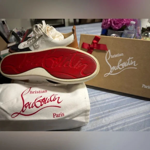 Christian Louboutin Men's White, Black, and Brown Sneakers authentic - Picture 5 of 7